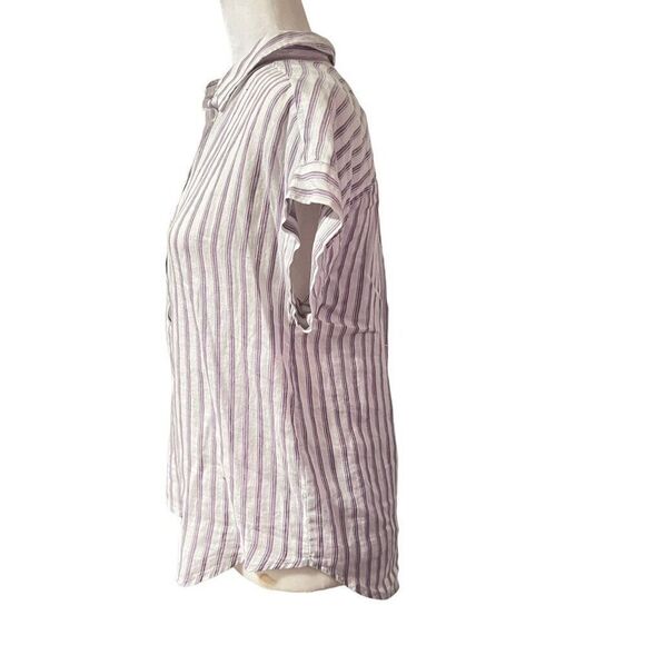 Lauren Ralph Lauren New XSmall White & Lavender Striped Short Sleeve Blouse - Picture 6 of 13